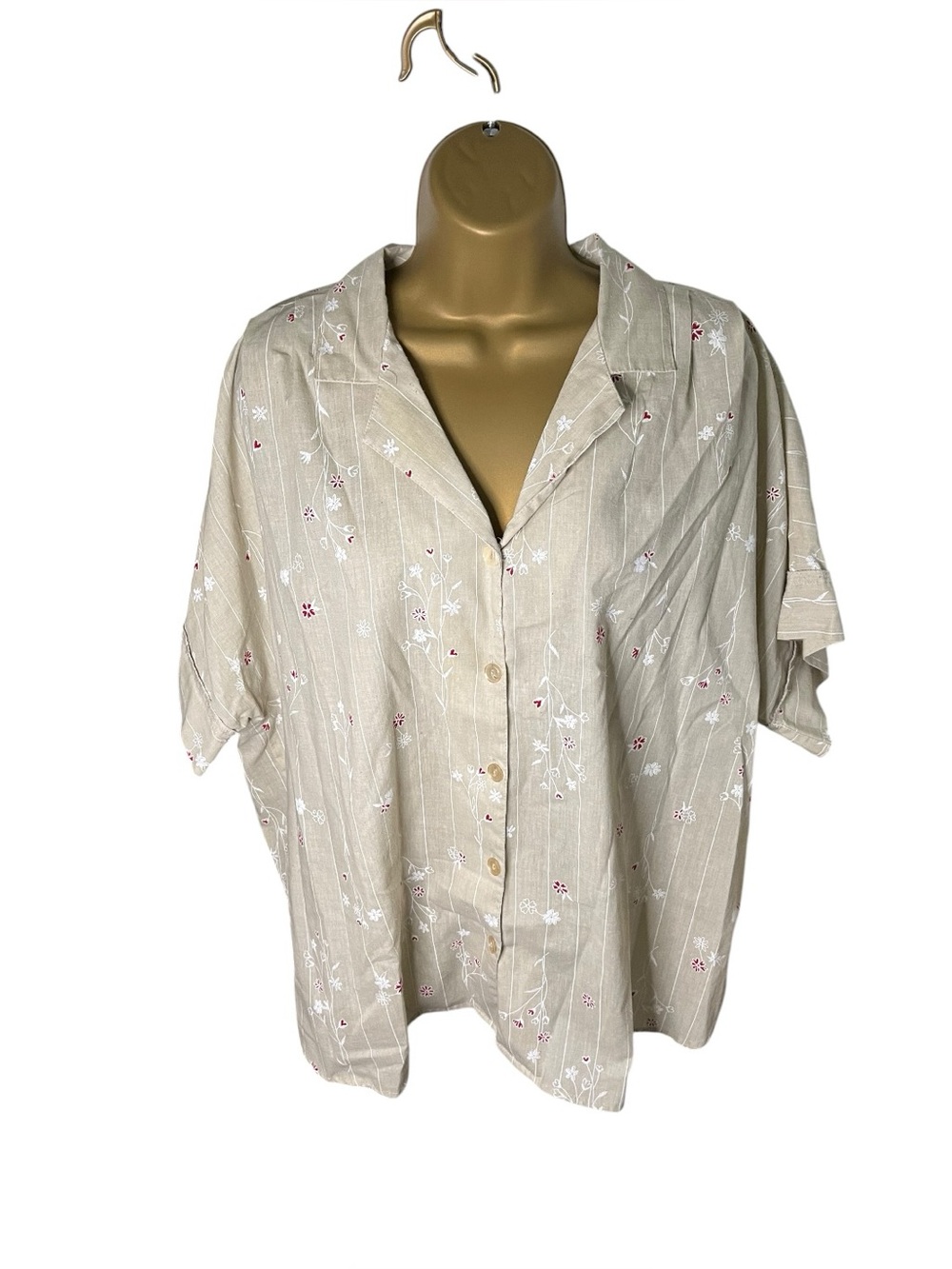 Vintage 90s Willow Bay Floral Camp Shirt Button Front Beige 18/20W